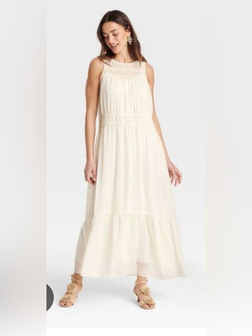 a new day Cream Sleeveless Maxi Dress with Smocked Yoke